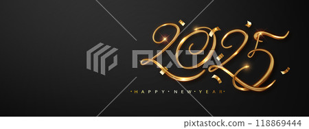 New Year 2025 premium design. Realistic gold 3d numbers for greeting cards, banners or posters New Year 2025 premium design. Realistic gold 3d numbers for greeting cards, banners or posters 118869444