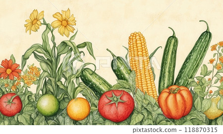 Detailed botanical drawing of vegetable harvest 118870315
