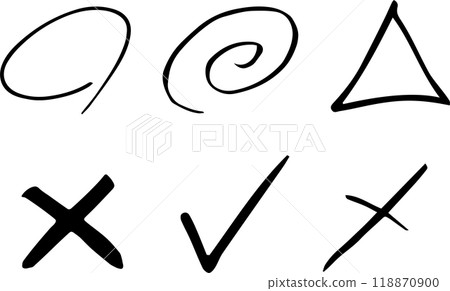 Round triangle X, brush writing, test marking, hand-drawn set Round triangle X, brush writing, test marking, hand-drawn set 118870900
