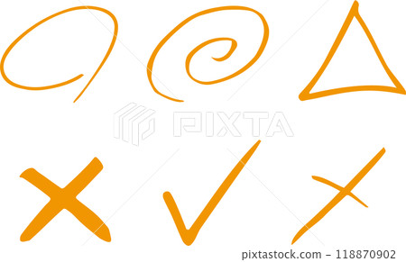 Round triangle X, brush writing, test marking, hand-drawn set Round triangle X, brush writing, test marking, hand-drawn set 118870902