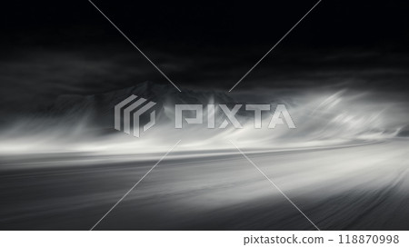 dramatic landscape, view of the night mountains, dark sky and haze 118870998