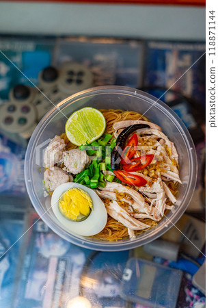 noodles spicy salad with mined pork noodles spicy salad with mined pork 118871144