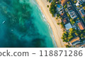 Aerial view of beach and ocean waves 118871286