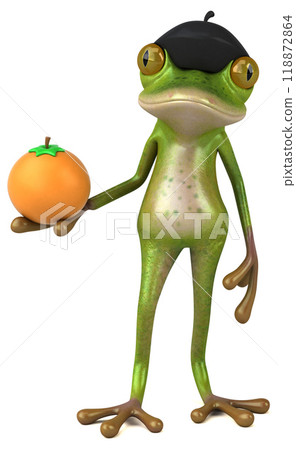 Fun french frog - 3D Illustration Fun french frog - 3D Illustration 118872864