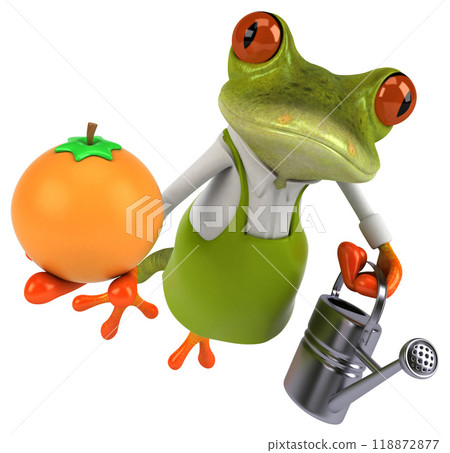Fun frog gardener - 3D Illustration Fun frog gardener - 3D Illustration 118872877