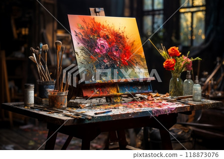 a palette of paints for painting a picture 118873076