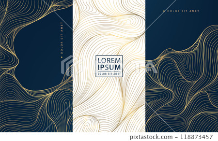 Vector set of elegant glitter sea fames, luxury art deco wave covers, modern white and blue golden illustrations. Fancy wine package, ocean posters. Vector set of elegant glitter sea fames, luxury art deco wave covers, modern white and blue golden illustrations. Fancy wine package, ocean posters. 118873457