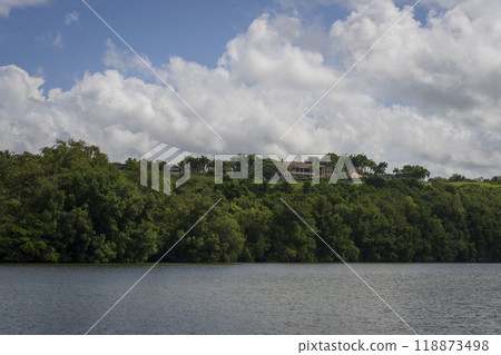 River Chavon and background wonderful house River Chavon and background wonderful house 118873498
