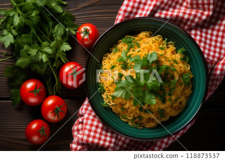 pasta with herbs and tomatoes 118873537