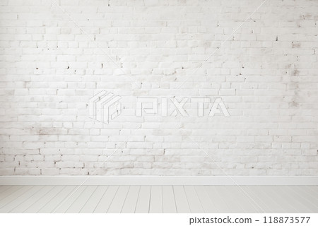 brick wall white color and wooden plank floor for background or texture 118873577