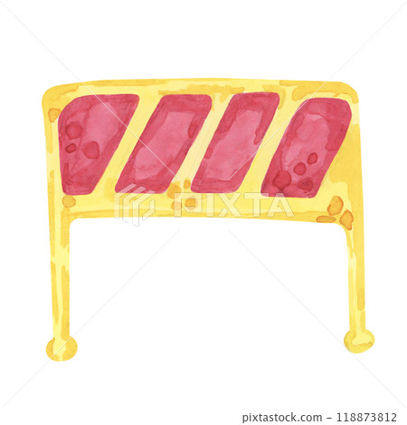 Roadwork barrier sign in cartoon style, featuring red and yellow stripes. This watercolor clipart is ideal for educational materials, construction-themed projects, or traffic-related designs. Roadwork barrier sign in cartoon style, featuring red and yellow stripes. This watercolor clipart is ideal for educational materials, construction-themed projects, or traffic-related designs. 118873812