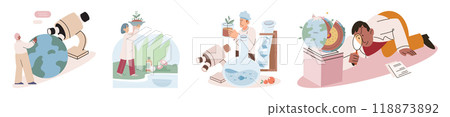 Scientific research. Vector illustration. Scientific research plays vital role in advancing our understanding world Researchers devote their time and effort to researching various topics interest 118873892