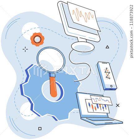 Technical analysis. Vector illustration. Money plays pivotal role in economy, and its management requires deep understanding financial principles Developing sound investment strategy involves Technical analysis. Vector illustration. Money plays pivotal role in economy, and its management requires deep understanding financial principles Developing sound investment strategy involves 118873922