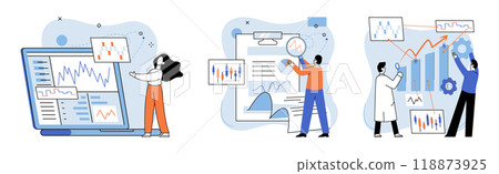 Technical analysis. Vector illustration. Developing sound investment strategy involves analyzing market trends and using technical analysis tools Trading in financial markets requires thorough Technical analysis. Vector illustration. Developing sound investment strategy involves analyzing market trends and using technical analysis tools Trading in financial markets requires thorough 118873925