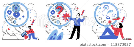 Deep reflection vector illustration. Discovery is treasure unearthed through lens deep reflection and analyzing Emotional intelligence blossoms in sanctuary deep reflection, haven for self-awareness 118873927