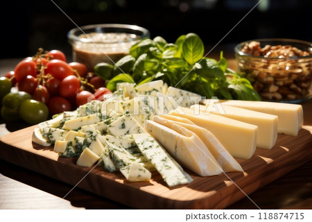 cheese and tomatoes on a table, a beautiful still life on a dark background, rural style cheese and tomatoes on a table, a beautiful still life on a dark background, rural style 118874715