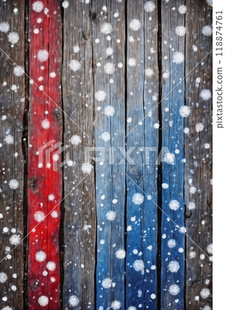 Christmas decorations and gifts and garland on an old wooden background for new year celebrations, winter fairy tale 118874761