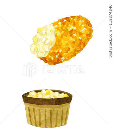 Fried oysters with tartar sauce Hand-drawn watercolor illustration of cuisine and food 118874846