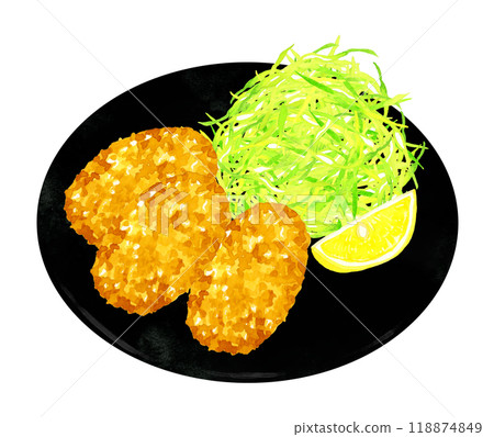 Fried oyster set meal Hand-drawn watercolor illustration of cuisine and food 118874849