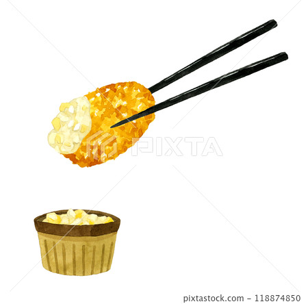 韃靼醬炸牡蠣 烹飪和食物的手繪水彩插圖 韃靼醬炸牡蠣 烹飪和食物的手繪水彩插圖 118874850