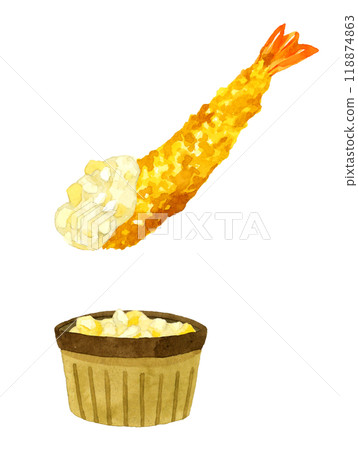 Fried shrimp (with tartar sauce) Hand-drawn watercolor illustration of food 118874863