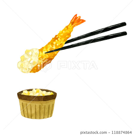炸蝦（配韃靼醬） 手繪水彩插圖烹飪/食物 118874864