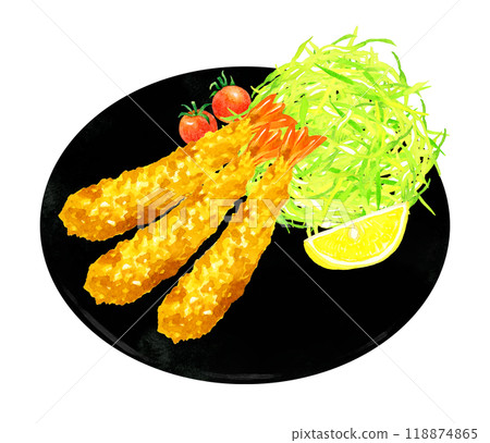 炸蝦套餐 烹飪食物手繪水彩插畫素材 118874865