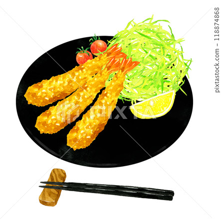 炸蝦套餐 烹飪食物手繪水彩插畫素材 118874868