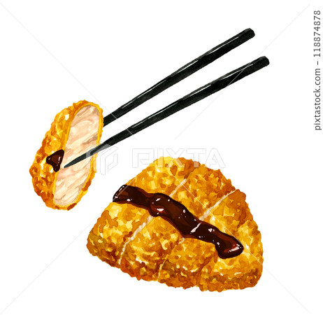 Tonkatsu, miso katsu, sauce katsu - hand-drawn watercolor illustrations of cuisine and food 118874878