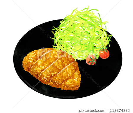 炸豬排套餐 烹飪與食物手繪水彩插畫素材 118874883