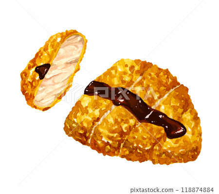 炸豬排、味噌炸排、醬炸排、手繪水彩烹飪和食物插畫素材 118874884