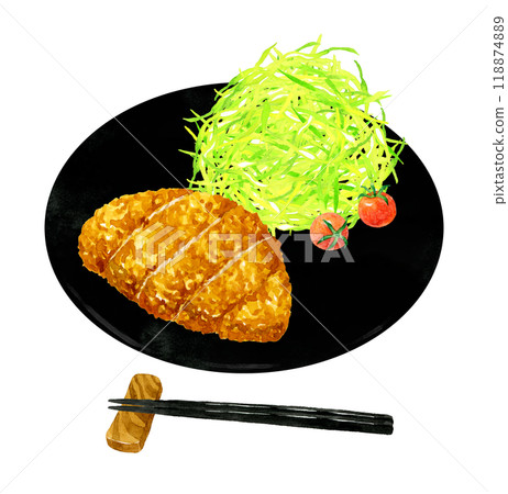 炸豬排套餐 烹飪與食物手繪水彩插畫素材 炸豬排套餐 烹飪與食物手繪水彩插畫素材 118874889