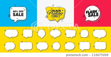 Flash sale chat speech bubble. Sale 30 percent off discount. Promotion price offer sign. Retail badge symbol. Sale chat message. Black friday speech bubble banner. Offer text balloon. Vector 118875099