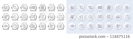 Approved, Boiling pan and Quiz test line icons. White pin 3d buttons, chat bubbles icons. Pack of Repair document, Conversation messages, Technical algorithm icon. Vector Approved, Boiling pan and Quiz test line icons. White pin 3d buttons, chat bubbles icons. Pack of Repair document, Conversation messages, Technical algorithm icon. Vector 118875116