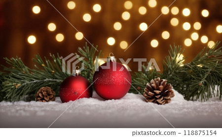 Christmas decorations and gifts, background for new year celebrations, winter fairy tale 118875154
