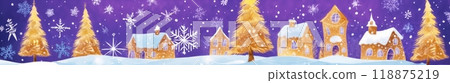 winter village with Christmas decorations, background for New year celebrations, winter fairy tale 118875219