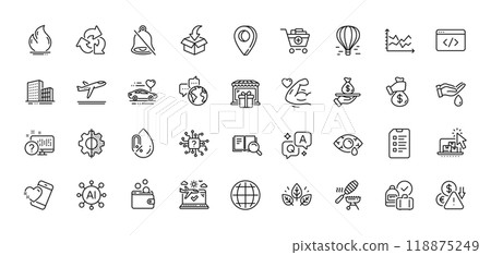 Fish grill, Online storage and Mute line icons pack. AI, Question and Answer, Map pin icons. World communication, Search book, Conjunctivitis eye web icon. Vector 118875249