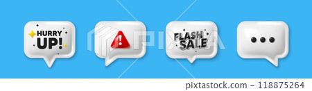 Offer speech bubble 3d icons. Hurry up sale tag. Special offer sign. Advertising discounts symbol. Hurry up sale chat offer. Flash sale, danger alert. Text box balloon. Vector 118875264