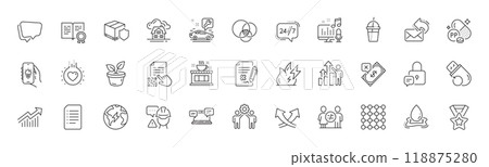 Rejected payment, Intersection arrows and Euler diagram line icons. Pack of Internet chat, Discrimination, Coffee cocktail icon. Electricity, Employee results, Speech bubble pictogram. Vector 118875280