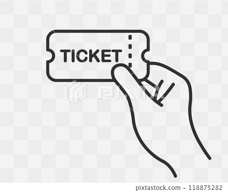 Ticket in hand icon symbol. Coupon access logo sign. Vector illustration image. Isolated on background. 118875282