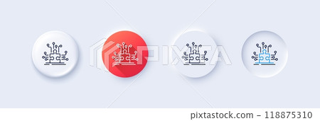Puzzle with many options line icon. Neumorphic, Red gradient, 3d pin buttons. Decide Jigsaw sign. Business challenge symbol. Line icons. Neumorphic buttons with outline signs. Vector 118875310