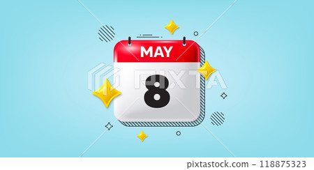 Calendar date of May 3d icon. 8th day of the month icon. Event schedule date. Meeting appointment time. 8th day of May. Calendar month date banner. Day or Monthly page. Vector 118875323