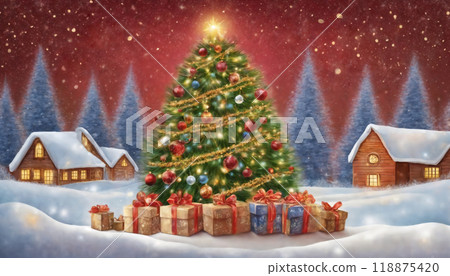 Christmas decorations and gifts, background for new year celebrations, winter fairy tale 118875420