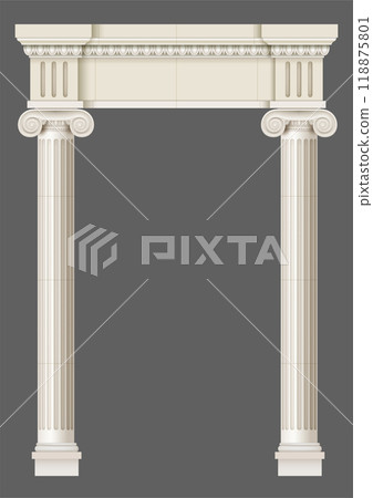 Antique white colonnade with Ionic columns Antique white colonnade with Ionic columns 118875801