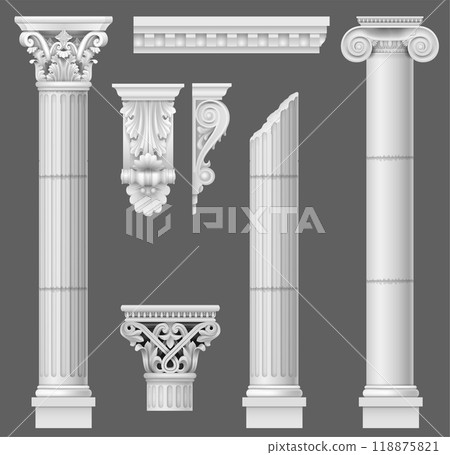 Set of old classical columns Set of old classical columns 118875821