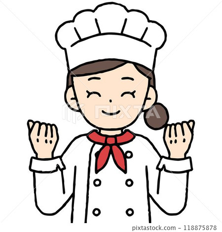 A female pastry chef doing a fist pump 118875878
