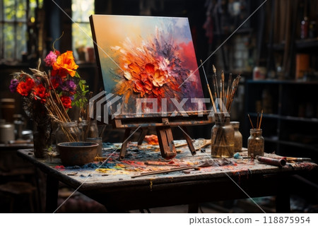 a palette of paints for painting a picture 118875954