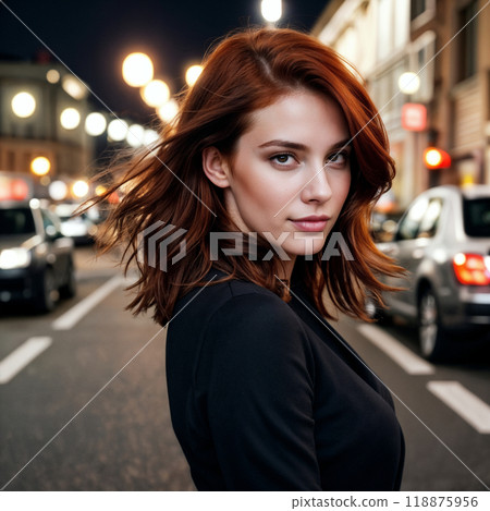 beautiful girl posing on a city street beautiful girl posing on a city street 118875956