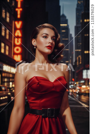 a beautiful girl posing on a city street, an illustration in the style of a poster of the 60s a beautiful girl posing on a city street, an illustration in the style of a poster of the 60s 118876029