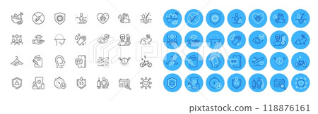 Thermometer, Medical vaccination and Washing hands line icons pack. Slow fashion, Serum oil, Ph neutral web icon. Social distance, Medical calendar, Coronavirus pictogram. Face scanning. Vector 118876161